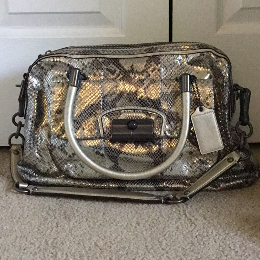 Coach Kristen Python Metallic Snake Print Satchel - image 1